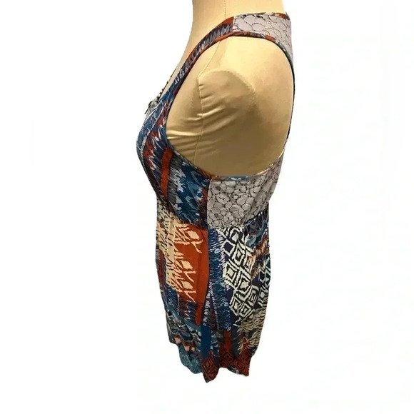 Belle du Jour Geometric Colorful 1/2 Zip Front Lace Racer-bank Tank Dress Large. - Picture 5 of 10